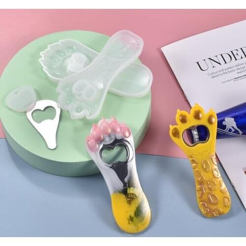 Creative Beer Spanner Bottle Opener Silicone Mold Cartoon DIY Crystal Epoxy Resin Mold Cat Paw Openers Handmade Home Decoration