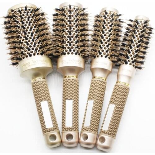 Hot Selling 4 Sizes lot Durable Ceramic Iron aluminium tube gold Round Comb Hair Dressing Brush Salon Styling Barrel