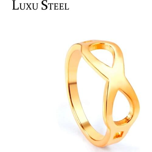 LUXUSTEEL Gold Color Finger Rings New 2021 Trendy Style Stainless Size 6-8 No Fade Engagement Rings Wholesale Gift Wedding