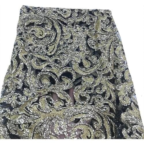 2021 New French Floral Pattern Guipure Mesh African Sequins Net Lace Fabric 5 Yards Glitter Tulle for Wedding Dress Multi Colors