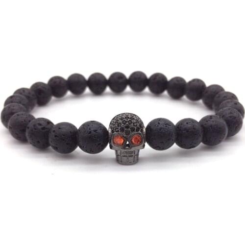 NAIQUBE Skull Men Bracelets 8mm Lava Beads Classic Simple Stone Beads Charm Bracelet For Men Jewelry Gift