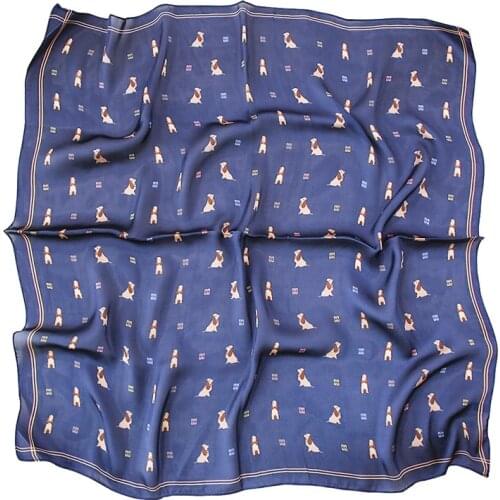 70*70 The new green cartoon puppy small square towel small female fashion emulation silk scarf,women headband, shawl