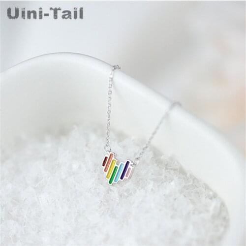 Uini-Tail 2019 new listing 925 sterling silver seven-color rainbow heart-shaped necklace fashion simple personality temperament