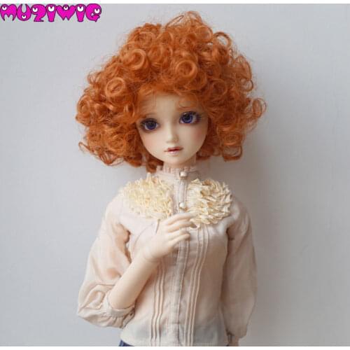 MUZIWIG High Temperature Fiber Synthetic Short Orange Red Fluffy Spiral Curly Hair Wig for 1/3 1/4 1/6 BJD SD Doll Accessories