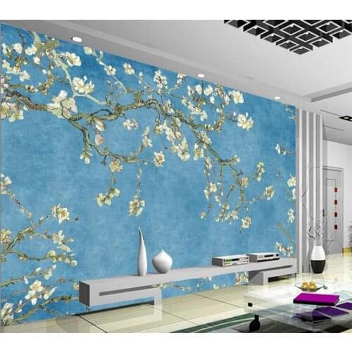 Custom wallpaper 3D European blue oil painting magnolia flower background wall decoration painting living room bedroom wallpaper