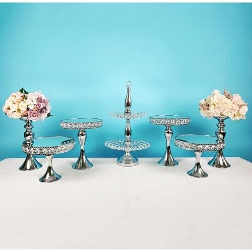 Silver crystal cake plate wrought iron wedding dessert table decoration afternoon tea snack plate display stand