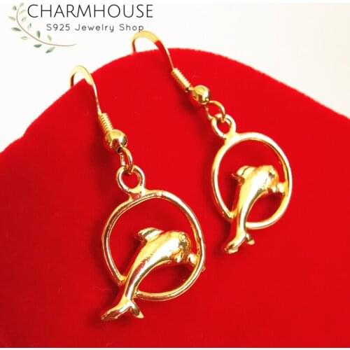 Charmhouse 24K Yellow Gold Color Earrings For Women Dolphin Earing Brincos Pendientes Wedding Jewelry Accessories Wholesale