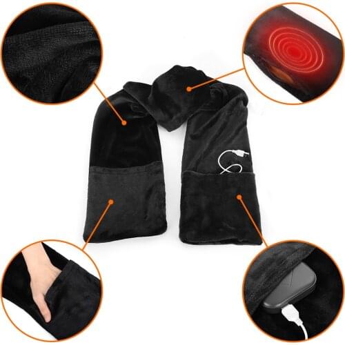 Heated Scarfs USB Heating Shawl Electric Warming Heat Up Neck Wrap With 125°F Heating Pad 57" Long Neckwear With Pocket