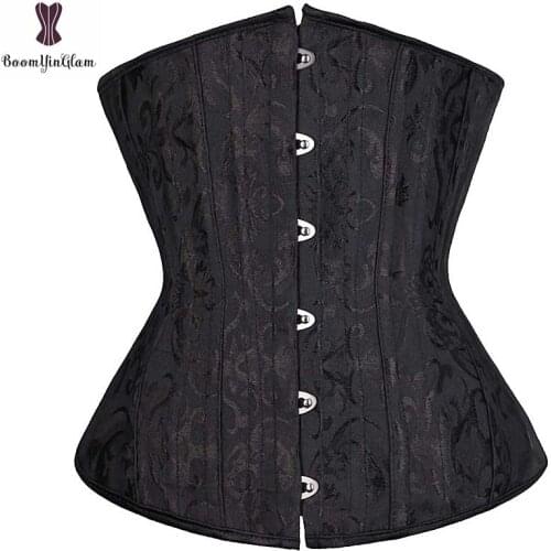Spiral Steel Boned Floral Corset Underbust Plus Size Black White Bustier Outwear Women Waist Trainer Busk Closure Waist Cincher
