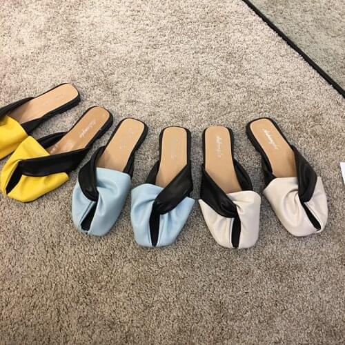 Womens shoes slippers make me 2020 spring and summer new fashion flat-bottomed square color-blocking mules