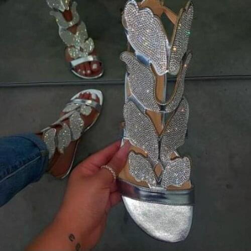 High quality hand-made comfortable solid color summer female sandals Fashion sexy roman rhinestone cross butterfly decoration