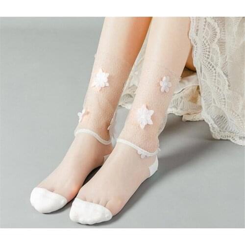 Women Fishnet Ankle Transparent Socks Lady Summer Flower Lace Short Socks Mesh Hosiery D365