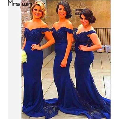Mrs win Bridesmaid Dresses Mermaid For Girls 2020 Women Wedding Party Dress Lace Train Boat Neck Vestido Madrinha Under 50 HR073