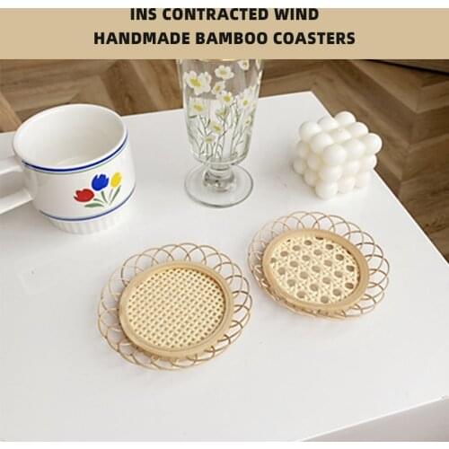 1PC Natural Bamboo Hollow Tea Cup Coaster Placemat Cup Holder Dessert Plate For Home Kitchen Living Room decoration ins
