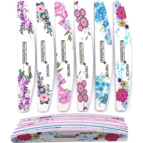 6pcs Nail Files Block Buffer 100/120/180/240 Pedicure Manicure Half Moon Nail Sanding Limas Filers For Nails Gel Boat Washable
