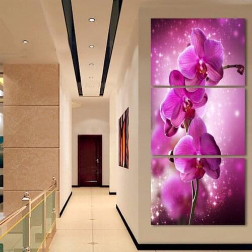 Diy Diamond Painting Living Room Wall Art 3Pieces Moth Orchid Flower Full Embroidery Purple Phalaenopsis Triptych StickerZP-4052