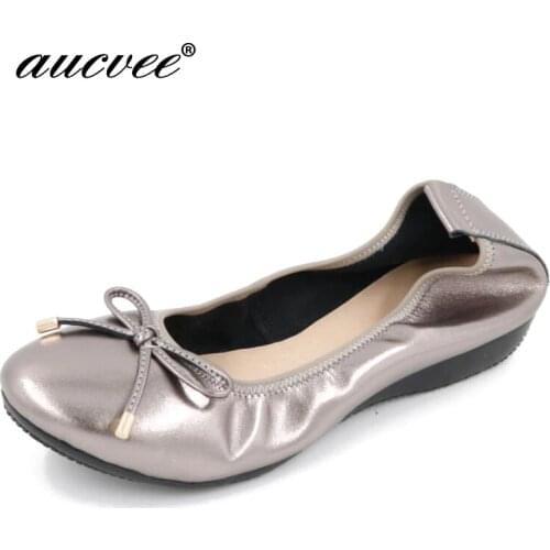 AUCVEE Brand Plus Size 34-43 New 2019 Soft And Comfortable Bow Women Shoes Egg Roll Ballet Shoes Pregnant Flat Boat Shoe F428