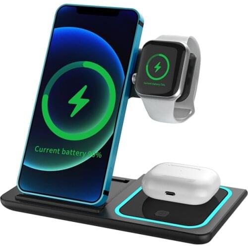 3 IN 1 15W Fast Wireless Charger For iPhone 12 Xiaomi Samsung Huawei Apple Watch/AirPods 2 Charging Dock With Lamp Night Light