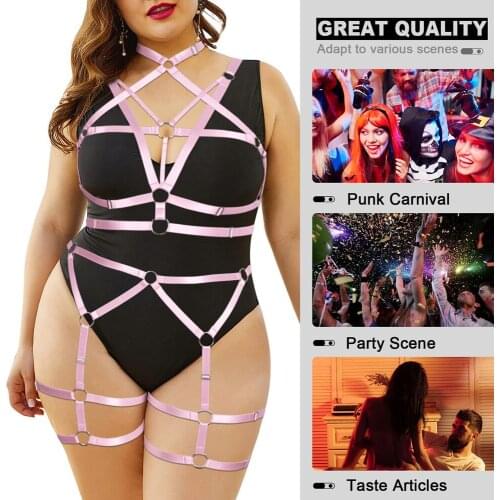 Full Body Bondage Harness Belt Plus Size Sexy Fetish Lingerie Set Busty Ladies Cage Bra Exotic Costumes Collar Accessories