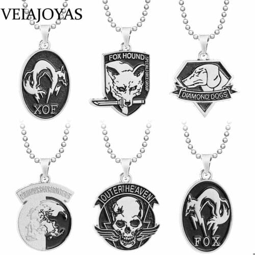 Game Metal Gear Solid 5 Pendant Necklace Men Metal Fox Hound Outer heaven Skull Choker Necklace Women Bead Chain Fashion Jewelry