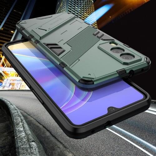 Phone Stand Case for For V21E 4G V21 E 5G V21e Camera Lens Protector Hard PC & Silicone Gell Back Cover Shockproof Robot Cases