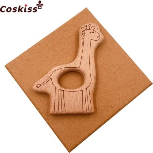 Beech Wooden Deer Shape Handmade Baby Wooden Teether DIY Wood Personalized Pendent Eco-Friendly Safe Baby Teether Toys