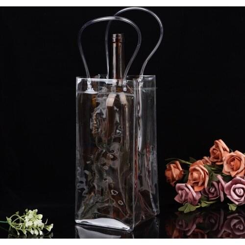PVC Leakproof Ice Bag ECO Friendly Transparent Ice Pack Portable Ice Bucket Wine Champagne Bottle Chiller with Carry Handle