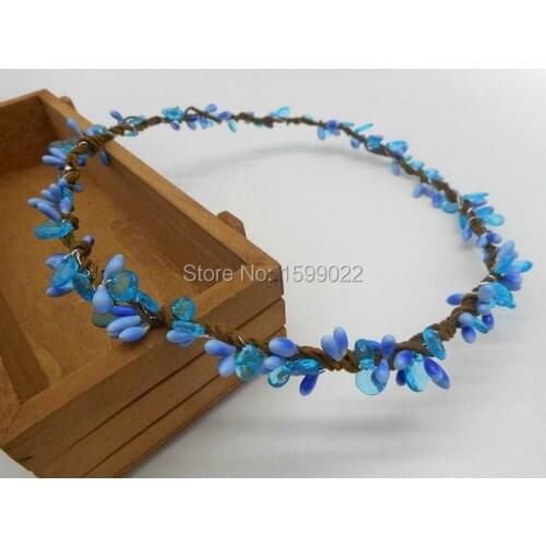 Pip Berry Flower Head Garland Acrylic Crystal Luxury Headpiece Diy Wedding Bride Crown Blue Hair Accessoreis Hanukkah Headwear