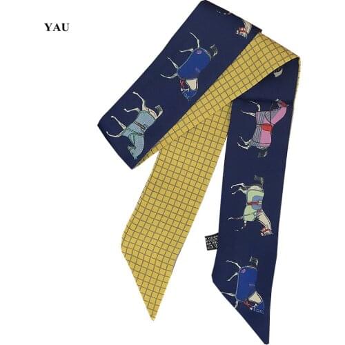 Small Silk Scarf For Women 2020 Horse Print Handle Bag Ribbons Brand Fashion Head Scarf Small Long Skinny Scarves Wholesale
