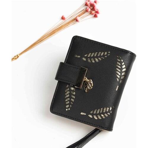Fashion Design Womens Purse Zipper Leather Ladies Wallet Women Luxury Brand Small Female Wallet Hollow Leaves Bifold Wallet