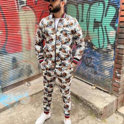 Autumn New Mens Tracksuit Casual Men Outfit Stripe Print Hooded Tops and Jogger Pants 2 Piece Sets Streetwear Suits for Men 2021