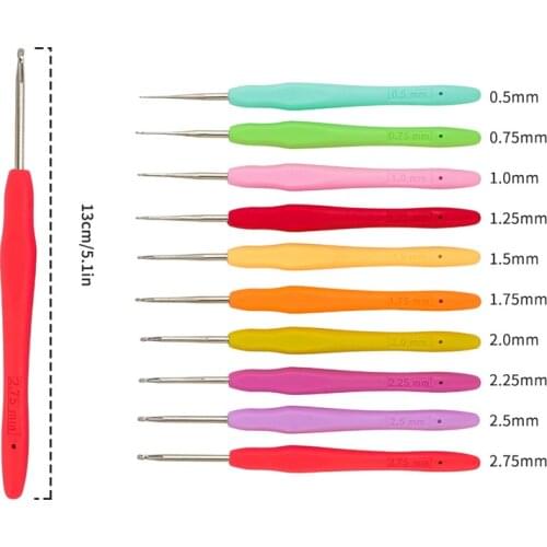 10pcs Mix Size 0.5-2.75mm Crochet Needles Set Soft Handle Needles for Arthritic Hand Yarn Weave Knitting Needle Crochet Hook Kit