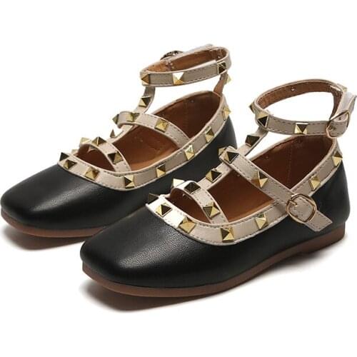 Toddler Baby Girls Shoes For Kids PU Leather Shoes Flats Rivet T-strap Roman Gladiator Children Casual Breathable Princess Shoe