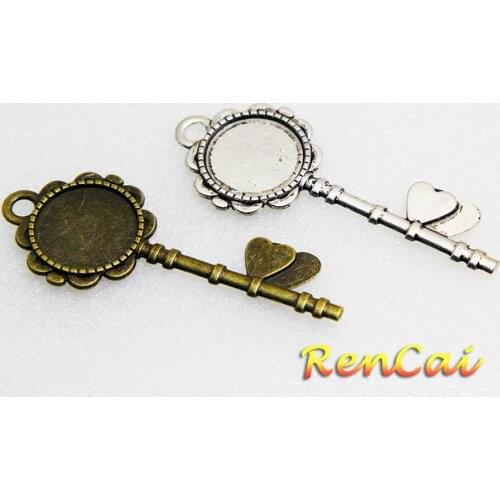 10pc Round Skeleton Key With Heart Pendant 2 Colors Fit 20mm Glass Cabochon Setting For DIY Necklace Hanging Decor Crafts Making