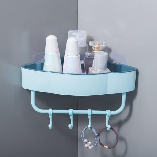 Shelf With Hook Bathroom Accessories Shampoo Shower Shelf Holder Storage Rack Organizer Free Punch Wall Corner Bathroom Shelves