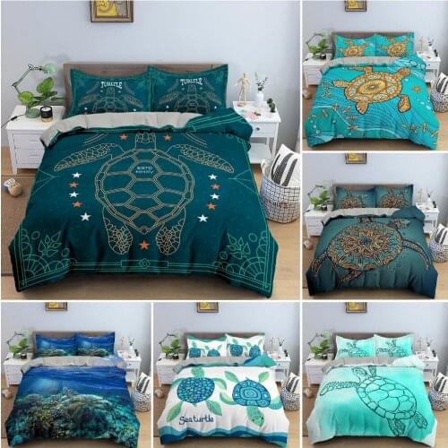 Cartoon Tortoise Pattern Duvet Cover Set Bedroom Decor Cozy Bedding Set King Queen Twin Size Bedclothes With Pillowcase 2/3PCS