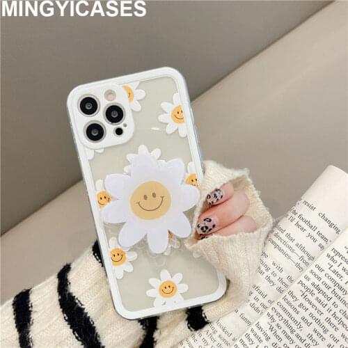 Fresh Flower Silicon Cases for Iphone 12 7 8 Plus Xr Xs Max X 11 Pro Max 12 Mini Soft TPU Cover Cute Kickstand Flower Bracket