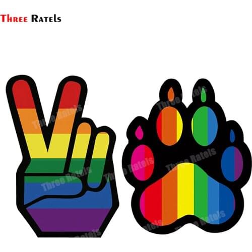 Three Ratesls B446 Rainbow Peace Sign Hand Gesture & Dog Paw Decal Vinyl Car Sticker LGBT Gay Pride