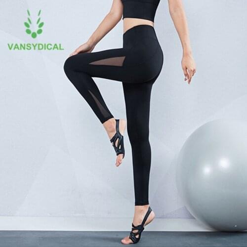Vansydical Women Yoga Pants High-waist Mesh Stretchy Gym Running Tights Home Fitness Workout Sports Leggings Butty Lifting