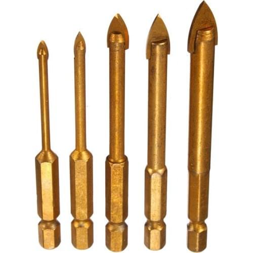 Ferramentas Marcenaria Drill Chuck 3 Sets/lot _ 5pcs 3/4/6/8/10mm Hex Shank Glass Drill Bits Set For Ceramic Tile Marble Mirror