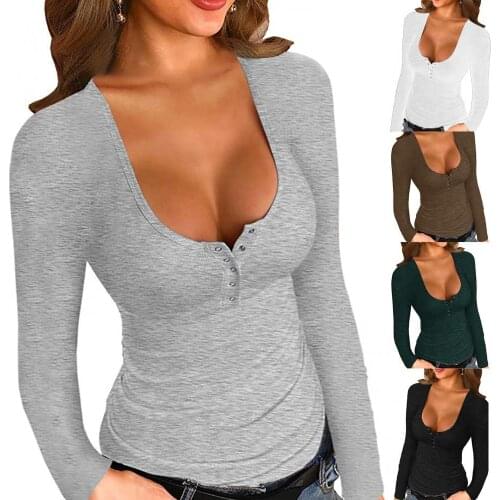 Women for Autumn Winter Solid Color T-Shirt Long Sleeve Round Neck Base Top Tshirts Women Sexy Bottoming Slim Top Femme Tshirts
