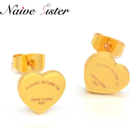Romantic Gold-Color Stainless Steel Heart Stud Earrings for Women Valentines Gift Fashion Wedding Earring Minimalist Jewelry