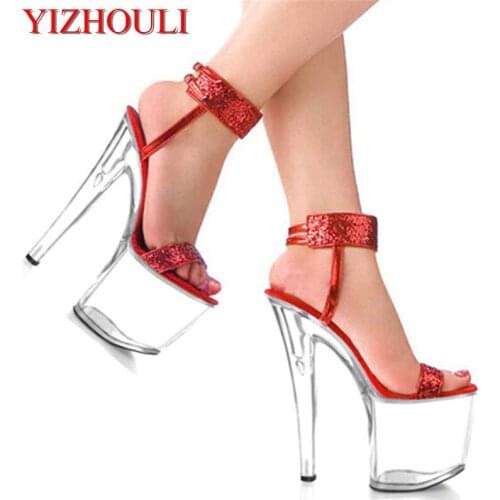 Stage show 8 inch, red sequined wedding banquet crystal bottom 20 cm sexy party high heel sandals