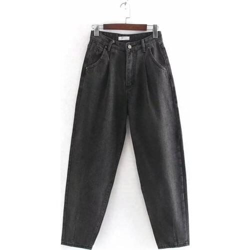 Dave&Di2020 new spring high street vintage mom harem high waist jeans woman pleated jeans loose boyfriend jeans for women