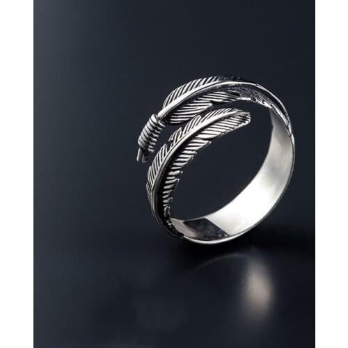 Bohemian New Designer Vintage Silver Color Feather Rings for Women Retro Fashion Adjustable Size Antique Open Finger Ring