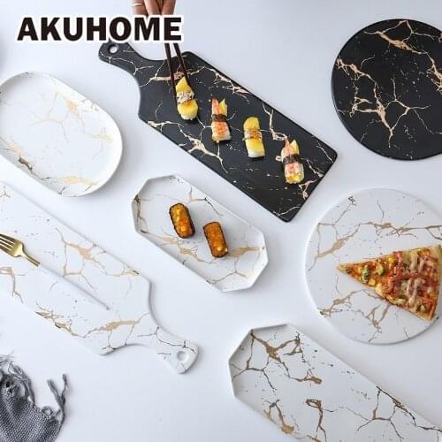 Golden Marble Pattern Ceramic Tableware Decoration Tableware Dinner Set European Style Dinner Plates Dish For Resturant AKUHOME