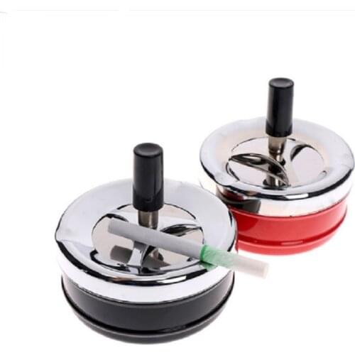1 Pcs Indoor Outdoor Cigarette Ash Holder Metal Spinning Round Push Down Ashtray Red Black