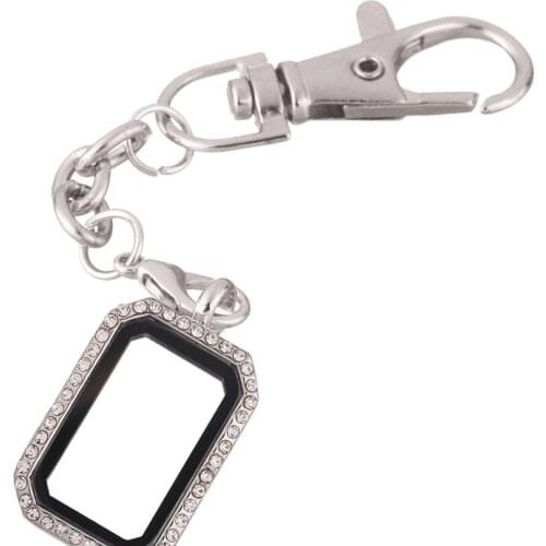 10pcs/lot Rectangle with crystal open locket Key Ring twist Memory Living Magnet Glass Keychains Locket for Floating charms