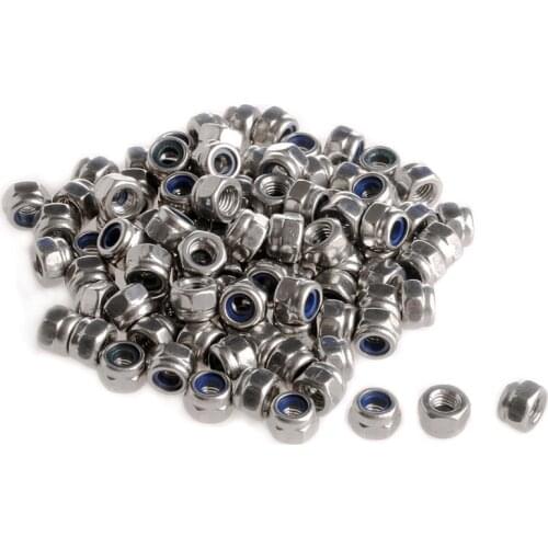 100 Pcs/Set M3 Stainless Steel Screw Lock Nylon Hex Nut Insert Locking Nuts 3mm