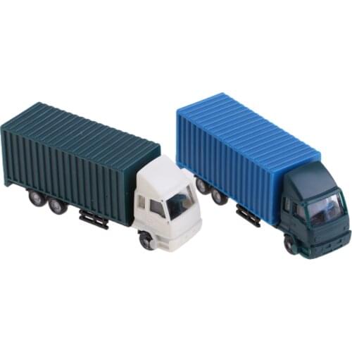 2Pcs 1:100 HO Scale Container Truck Construction Vehicle Freight Cars Model Figure DIY Layout Building Scenery